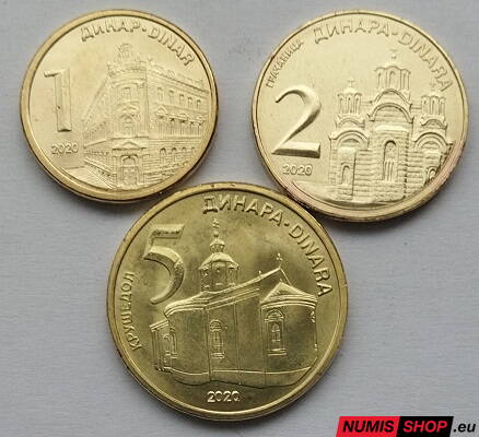 Srbsko - 1 + 2 + 5 dinara 2020 LOT - UNC