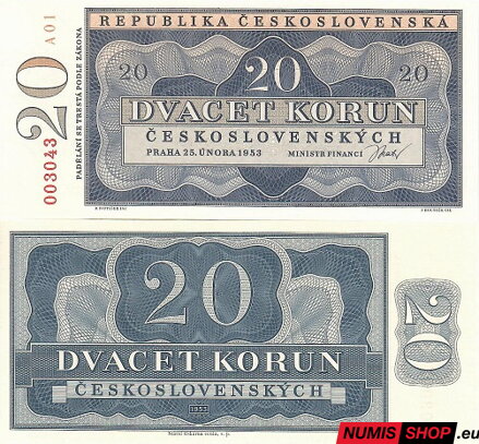 20 Kčs - 1953 - nevydaná - novotlač (folder)