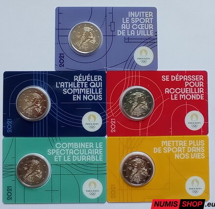 Francúzsko 5 x 2 euro 2021 - OH Paríž 2024 - COIN CARD komplet